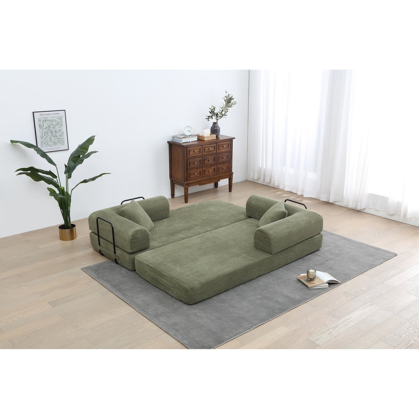 Divano letto trasformabile Twilight in 2 pezzi, divano letto pieghevole in velluto a coste con struttura fissa per spazi abitativi accoglienti