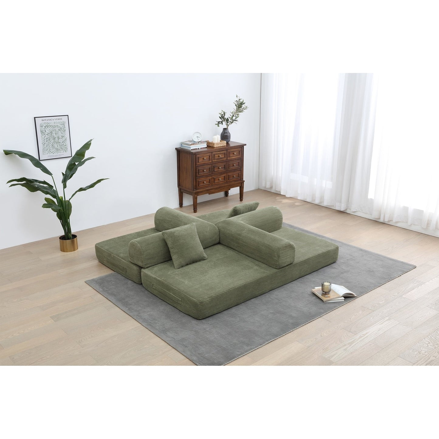 Divano letto trasformabile Twilight in 2 pezzi, divano letto pieghevole in velluto a coste con struttura fissa per spazi abitativi accoglienti