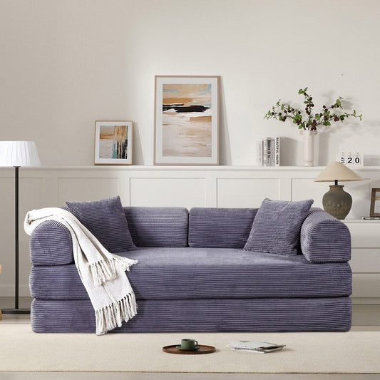 Divano letto trasformabile Twilight in 2 pezzi, divano letto pieghevole in velluto a coste con struttura fissa per spazi abitativi accoglienti