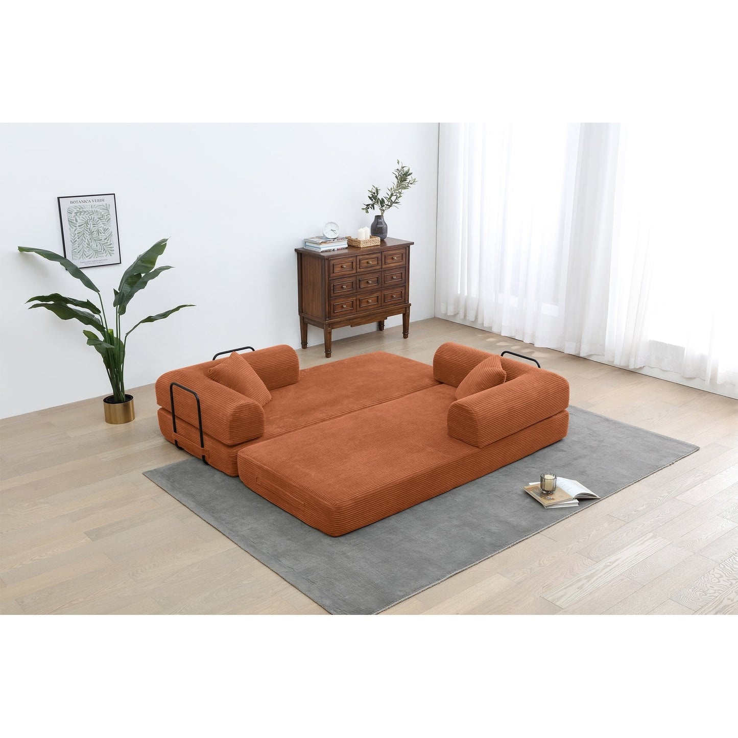 Divano letto trasformabile Twilight in 2 pezzi, divano letto pieghevole in velluto a coste con struttura fissa per spazi abitativi accoglienti