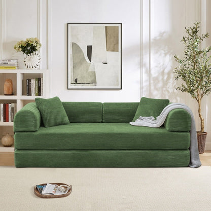 Divano letto trasformabile Twilight in 2 pezzi, divano letto pieghevole in velluto a coste con struttura fissa per spazi abitativi accoglienti