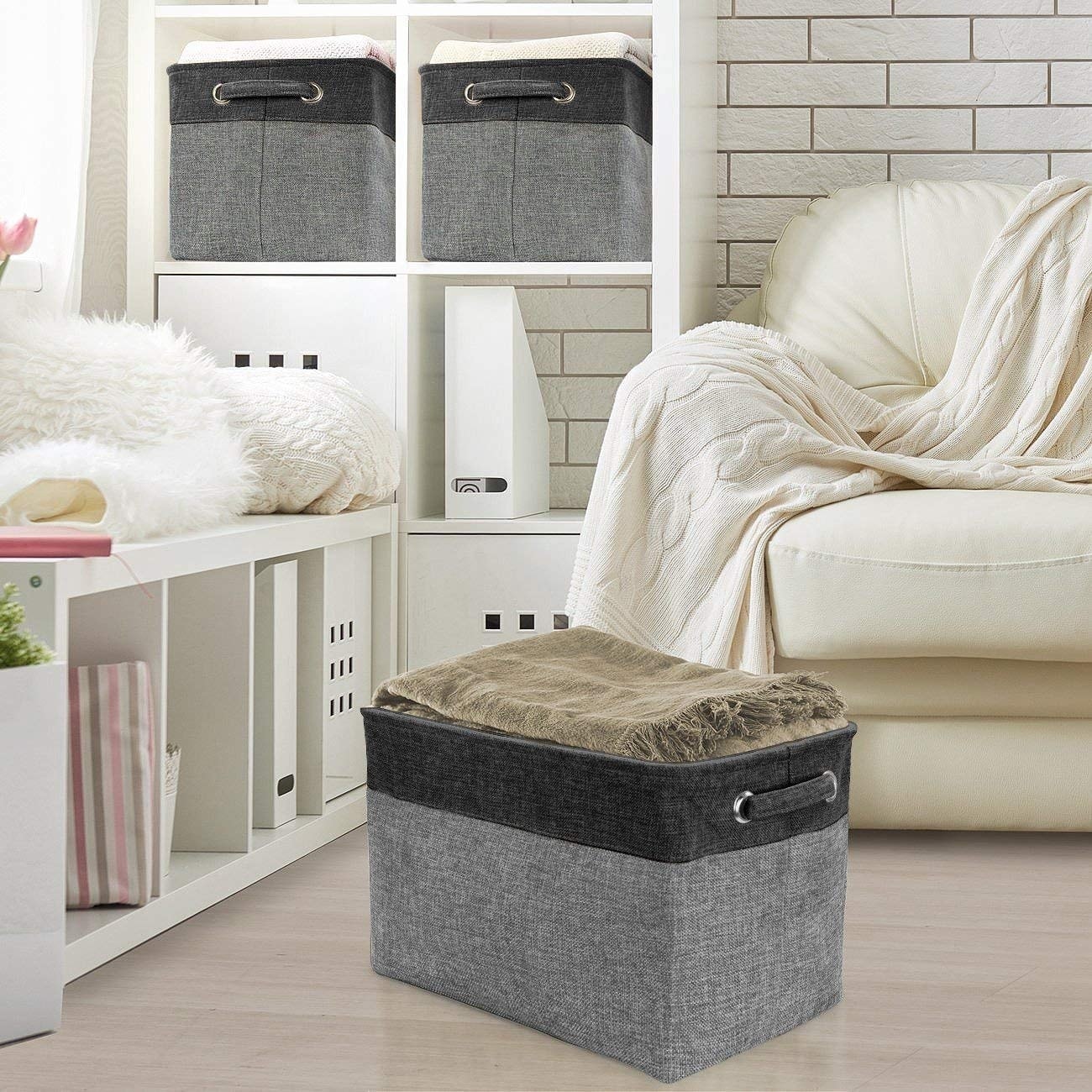 Set di cestini portaoggetti in twill - Confezione da 3, nero