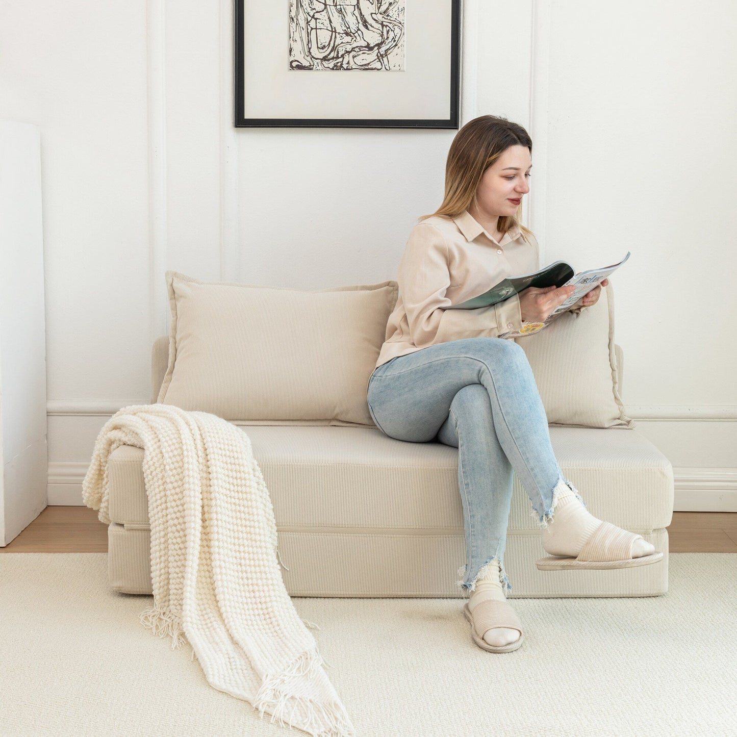 Divano letto convertibile doppio - Divano letto pieghevole multifunzionale con cuscino e schienale regolabile, ideale per dormitori/camere degli ospiti