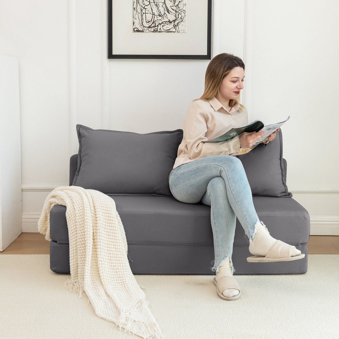 Divano letto convertibile doppio - Divano letto pieghevole multifunzionale con cuscino e schienale regolabile, ideale per dormitori/camere degli ospiti