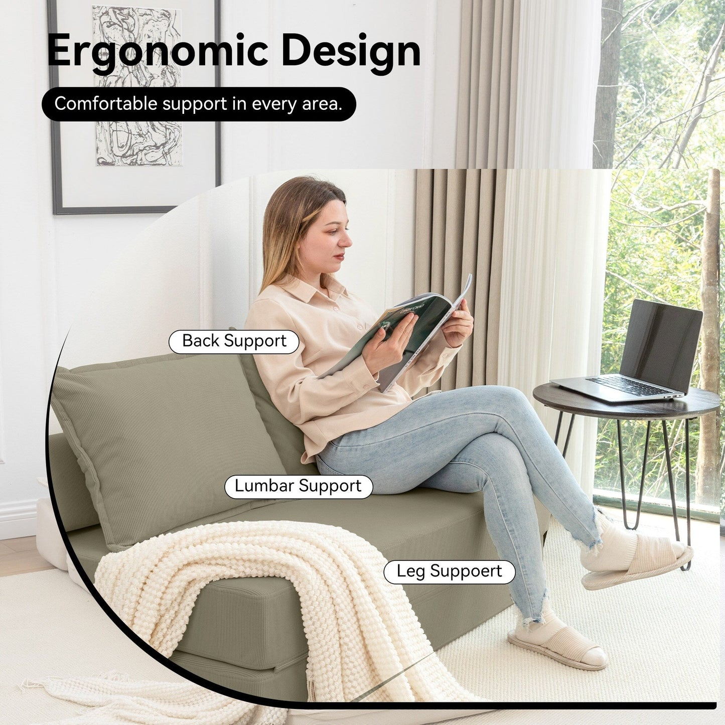 Divano letto convertibile doppio - Divano letto pieghevole multifunzionale con cuscino e schienale regolabile, ideale per dormitori/camere degli ospiti