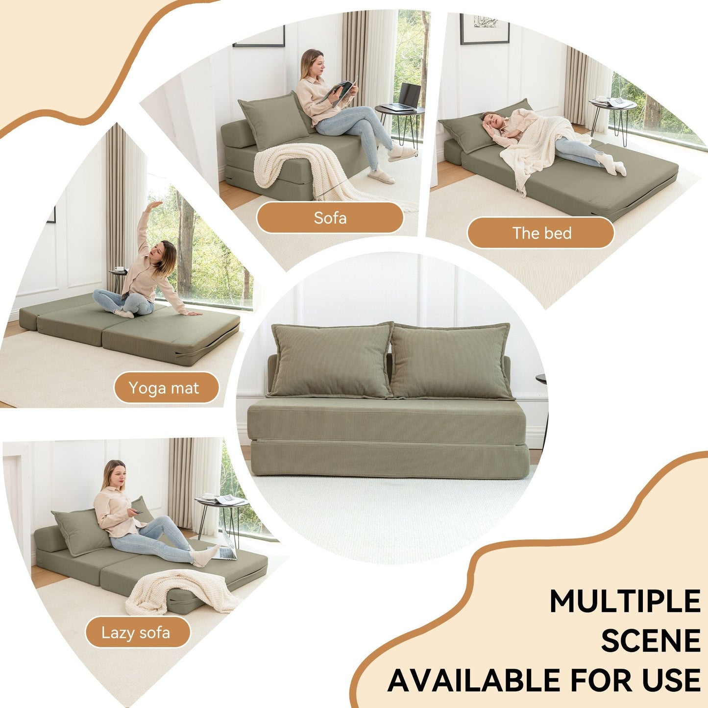 Divano letto convertibile doppio - Divano letto pieghevole multifunzionale con cuscino e schienale regolabile, ideale per dormitori/camere degli ospiti