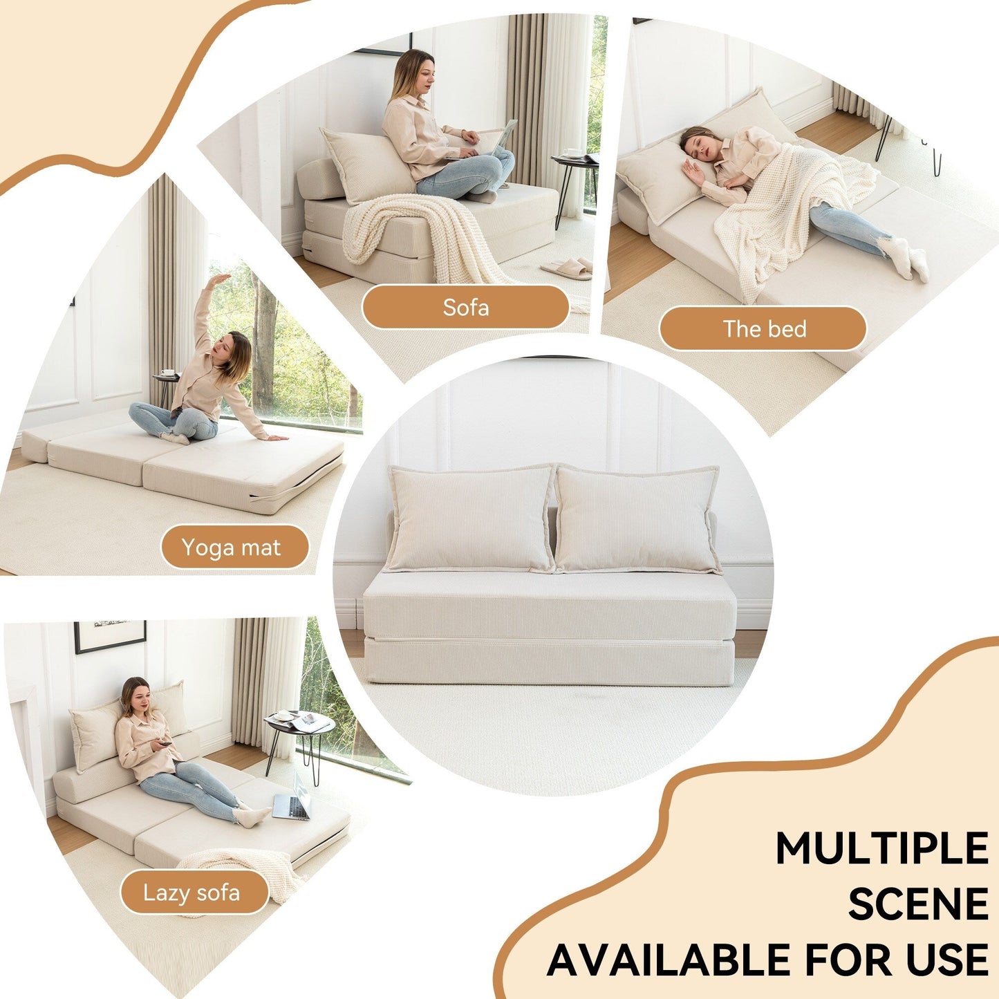 Divano letto convertibile doppio - Divano letto pieghevole multifunzionale con cuscino e schienale regolabile, ideale per dormitori/camere degli ospiti