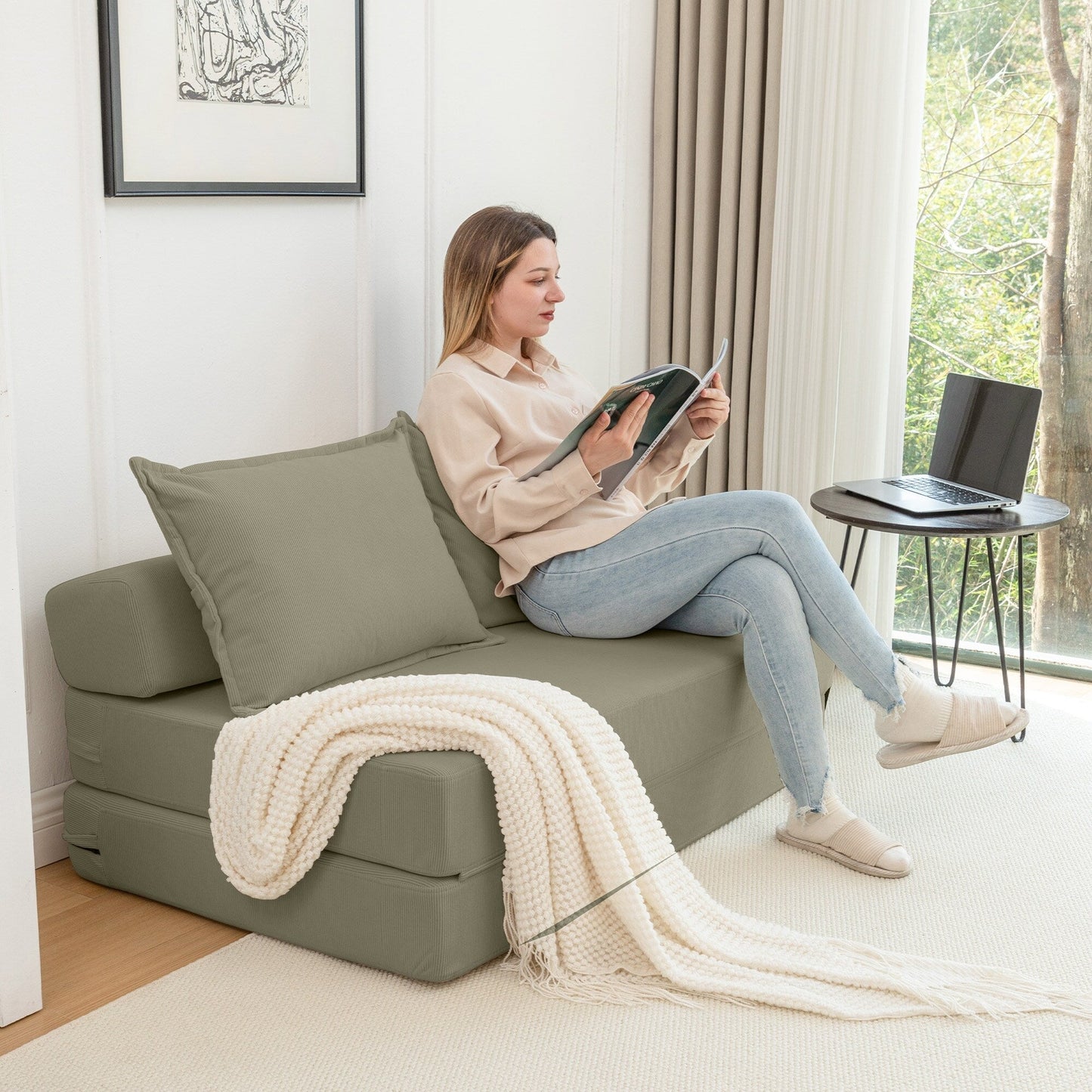 Divano letto convertibile doppio - Divano letto pieghevole multifunzionale con cuscino e schienale regolabile, ideale per dormitori/camere degli ospiti