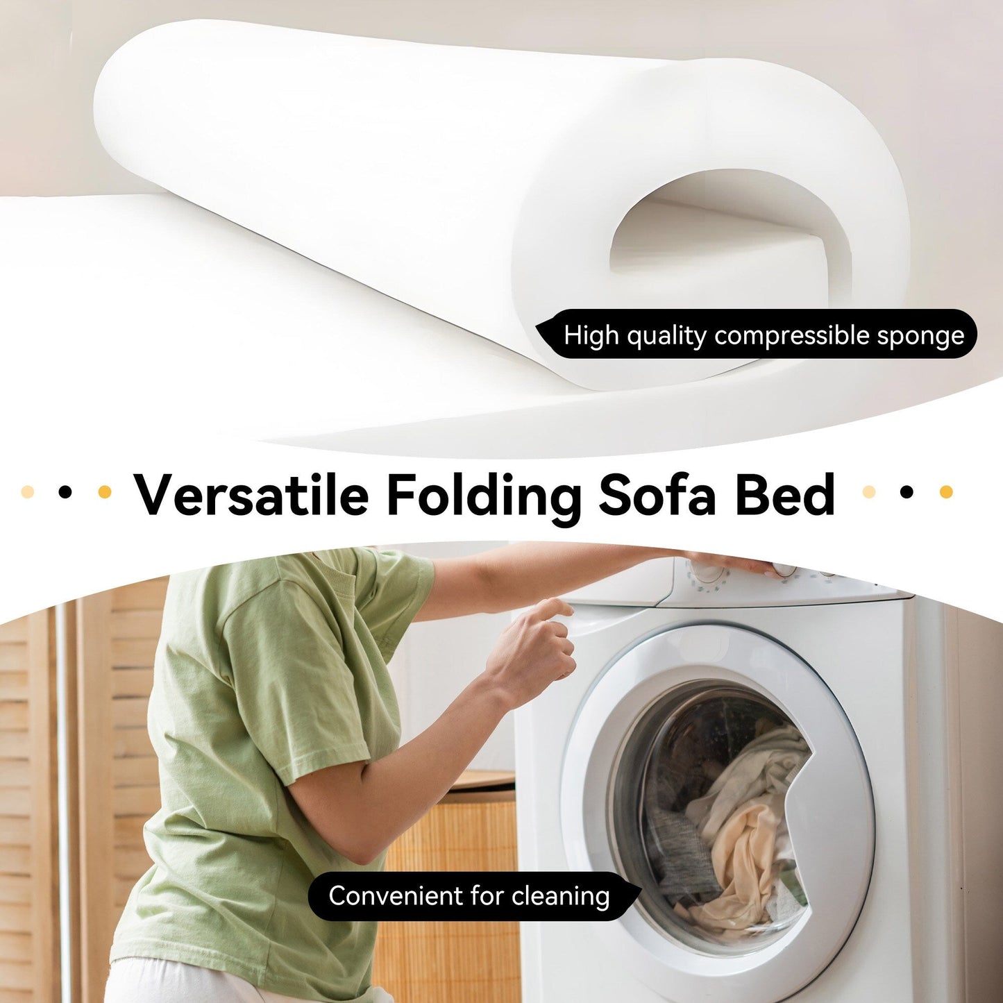 Divano letto convertibile doppio - Divano letto pieghevole multifunzionale con cuscino e schienale regolabile, ideale per dormitori/camere degli ospiti