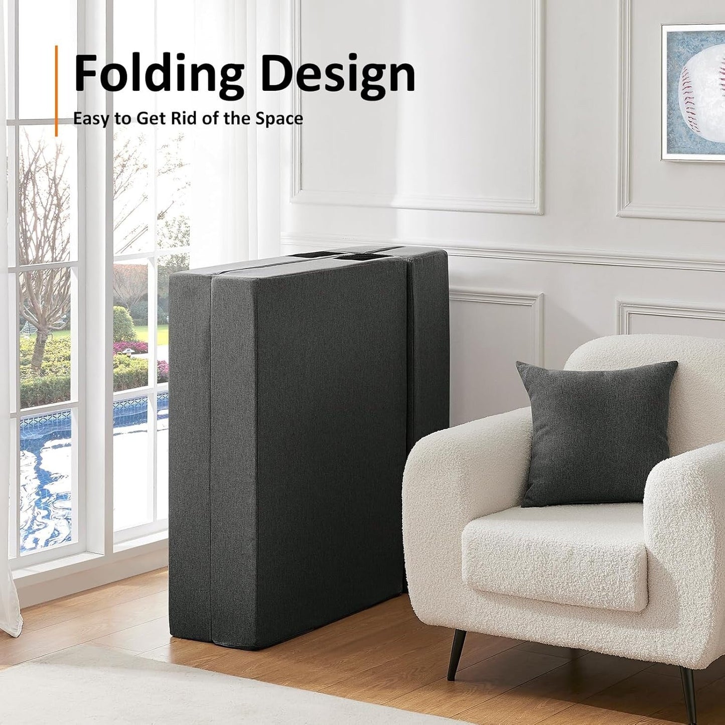 Divano letto pieghevole 4 in 1 Twin Size - Poltrona letto trasformabile con memory foam e fodera lavabile per piccoli spazi