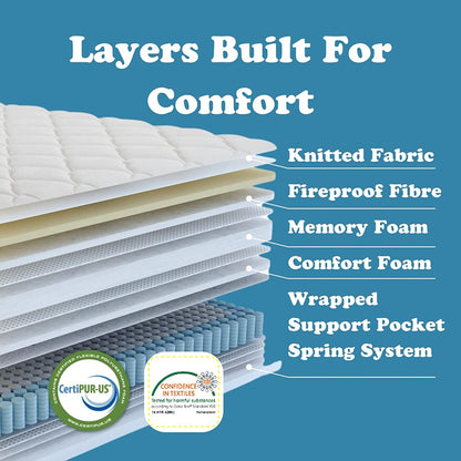 Materasso ibrido premium a molle insacchettate con supporto per bordi in memory foam Twin XL Size Tranquility 12 Medium