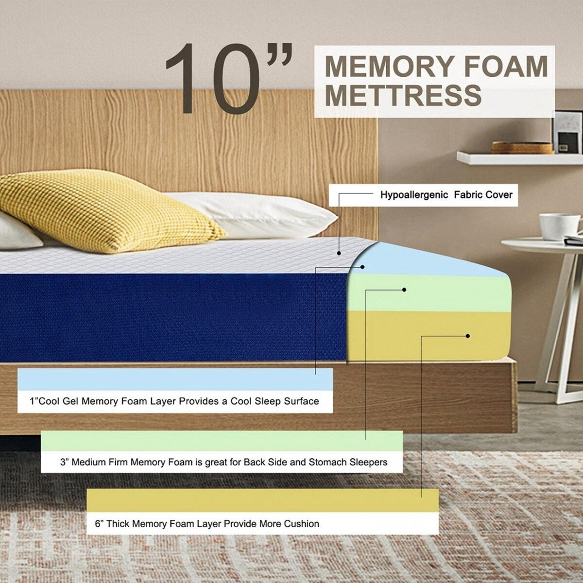 Materasso in memory foam gel medio da 10'' a due lati