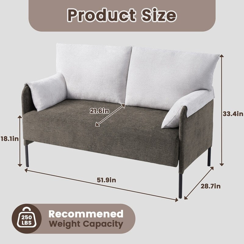 Divano a due posti bicolore con braccioli imbottiti