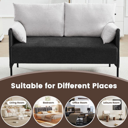 Divano a due posti bicolore con braccioli imbottiti