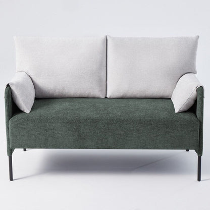 Divano a due posti bicolore con braccioli imbottiti