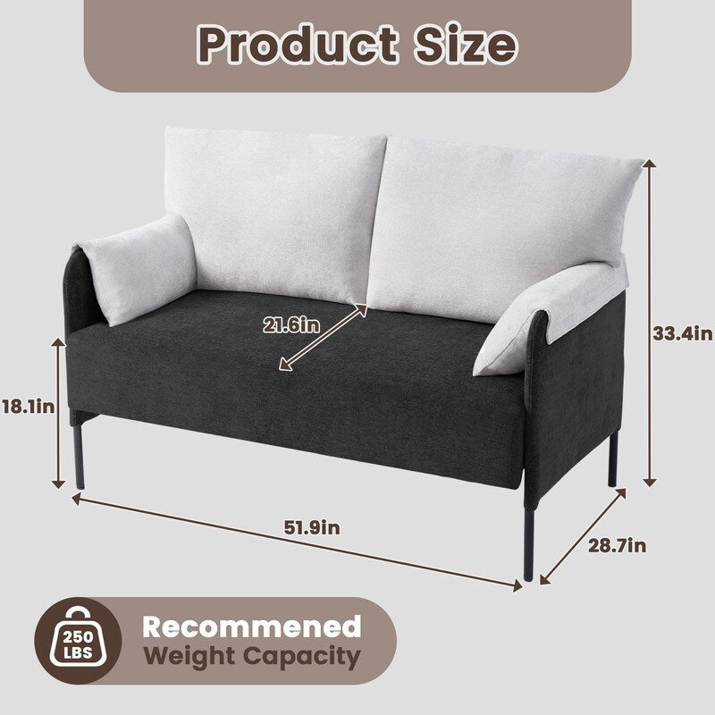 Divano a due posti bicolore con braccioli imbottiti