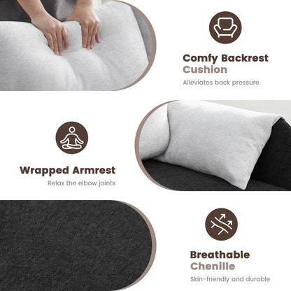 Divano a due posti bicolore con braccioli imbottiti