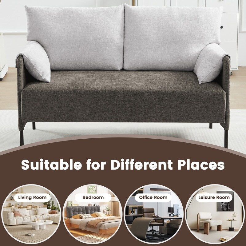 Divano a due posti bicolore con braccioli imbottiti