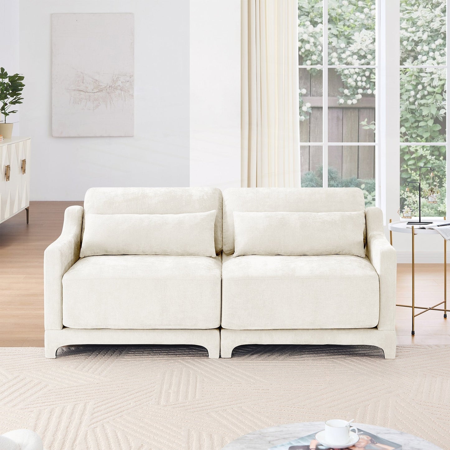 Divano a due posti in tessuto ciniglia