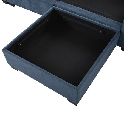 Divano componibile a 6 posti a forma di U rivestito in lino con 2 pouf contenitore mobili per home theater in soggiorno
