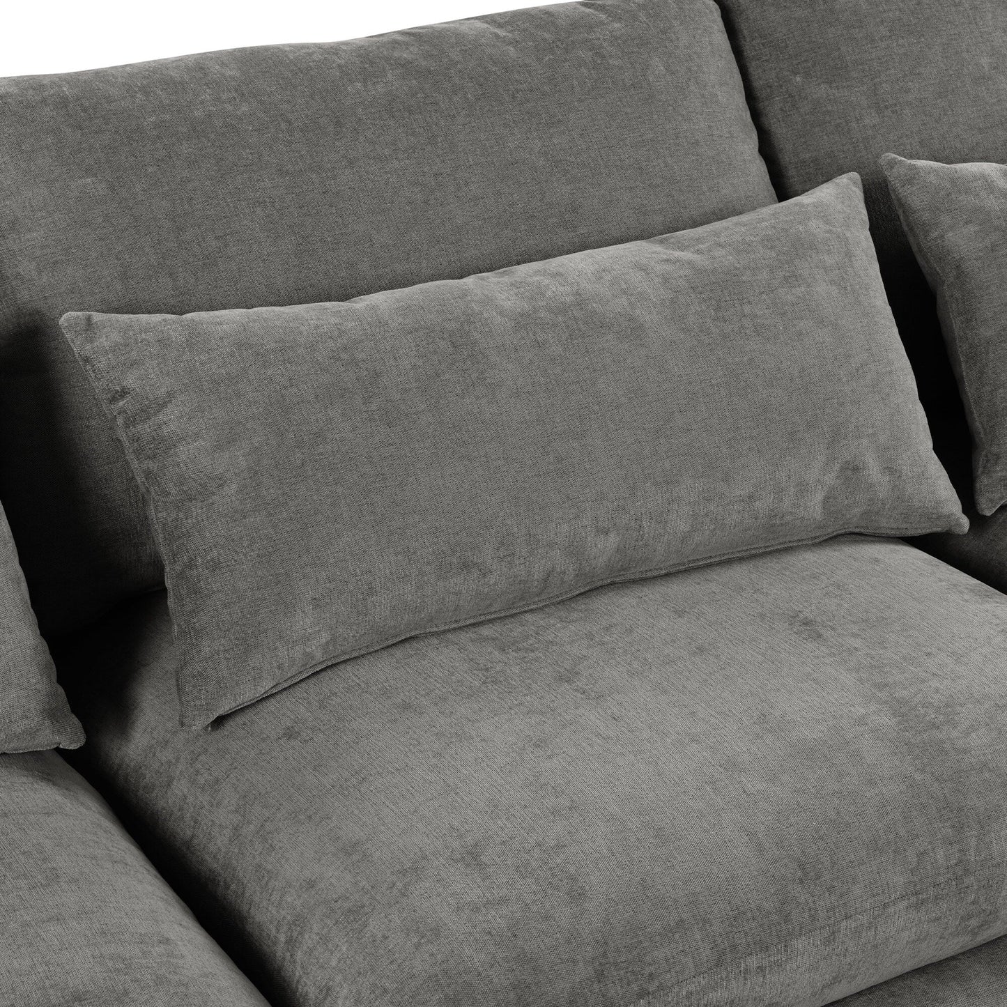 Divano componibile a 6 posti a forma di U rivestito in lino con 2 pouf contenitore mobili per home theater in soggiorno