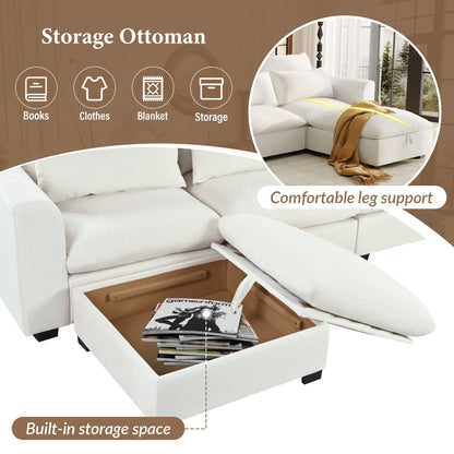 Divano componibile a 6 posti a forma di U rivestito in lino con 2 pouf contenitore mobili per home theater in soggiorno