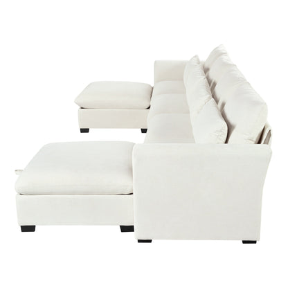 Divano componibile a 6 posti a forma di U rivestito in lino con 2 pouf contenitore mobili per home theater in soggiorno