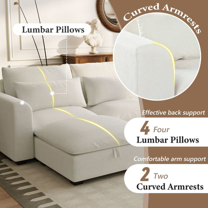 Divano componibile a 6 posti a forma di U rivestito in lino con 2 pouf contenitore mobili per home theater in soggiorno