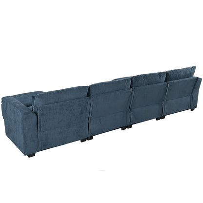 Divano componibile a 6 posti a forma di U rivestito in lino con 2 pouf contenitore mobili per home theater in soggiorno