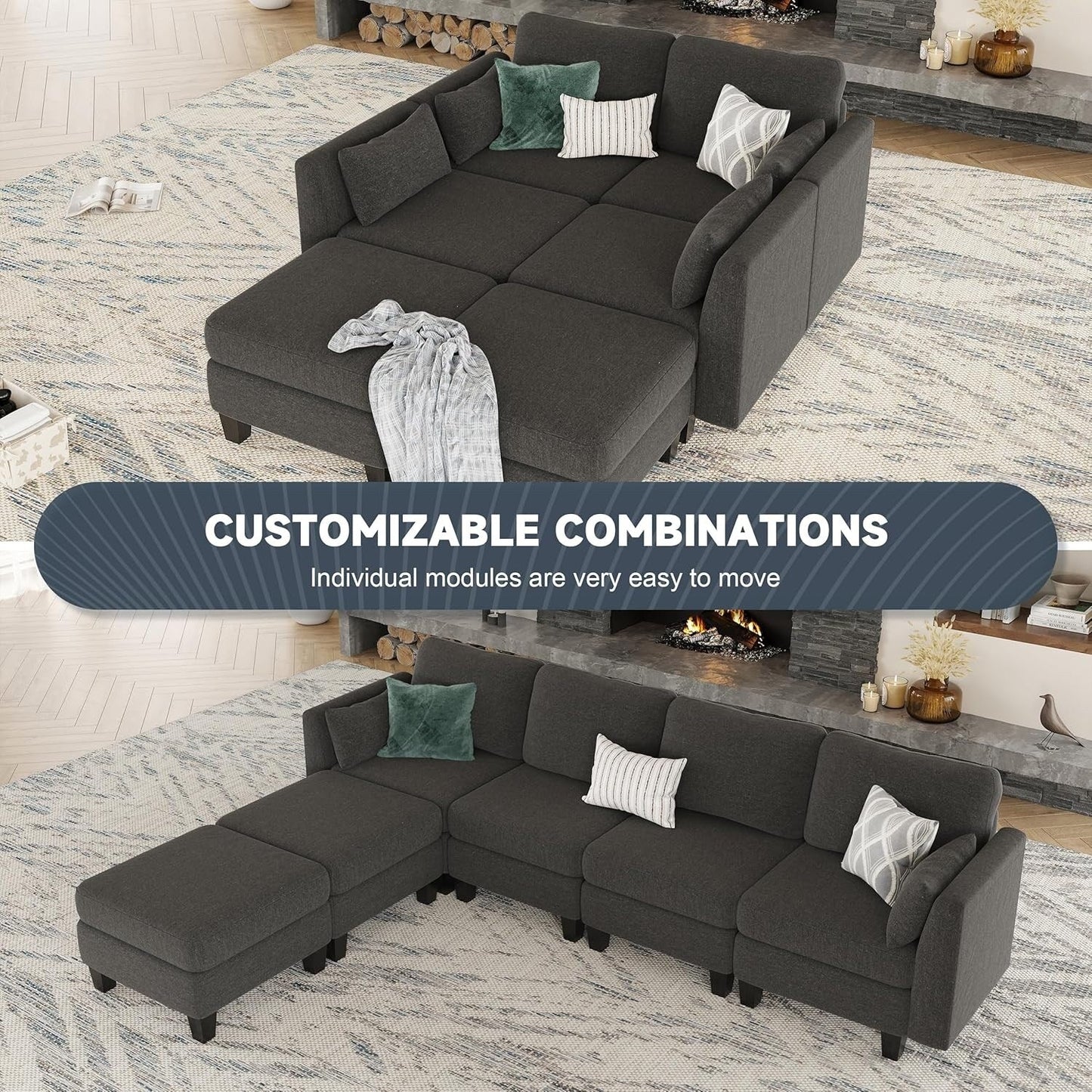 Divano componibile modulare a forma di U - Divano convertibile a 6 posti con memory foam ad alta densità, divano moderno e confortevole per il soggiorno