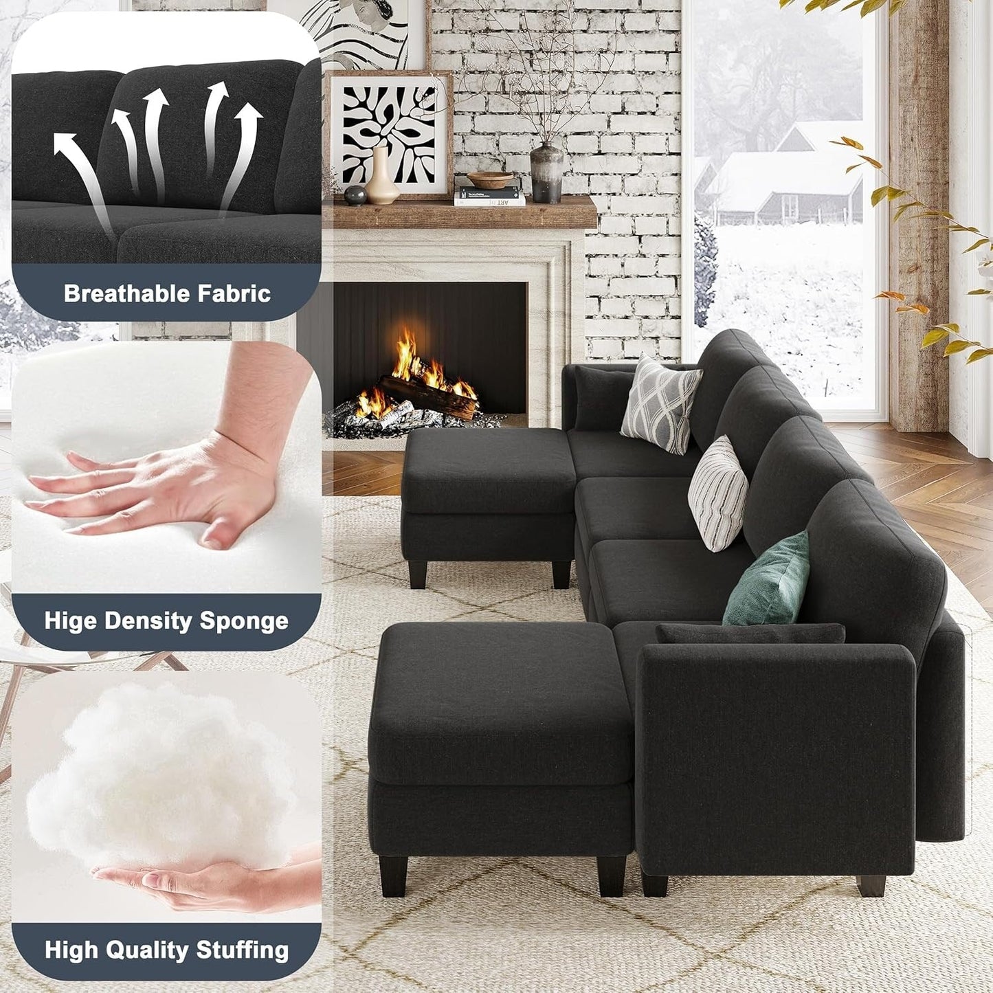 Divano componibile modulare a forma di U - Divano convertibile a 6 posti con memory foam ad alta densità, divano moderno e confortevole per il soggiorno