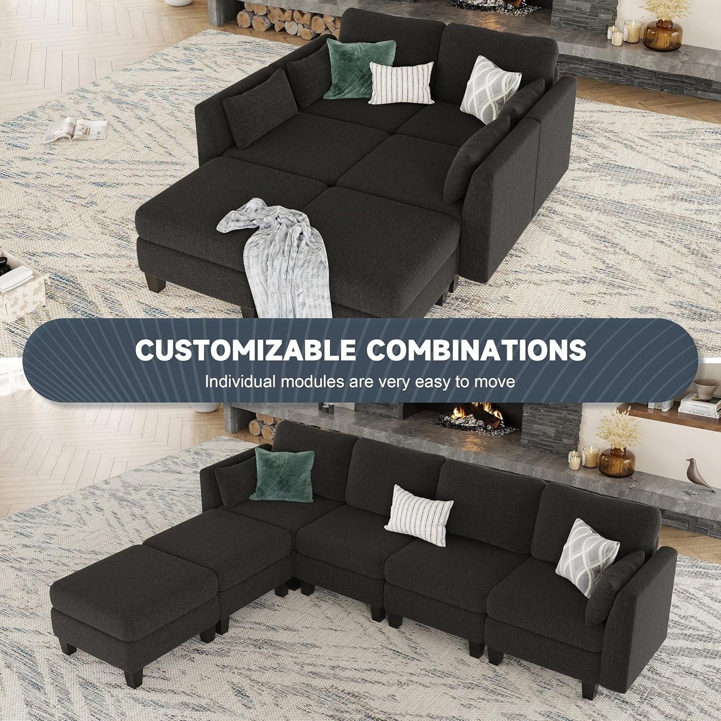 Divano componibile modulare a forma di U - Divano convertibile a 6 posti con memory foam ad alta densità, divano moderno e confortevole per il soggiorno