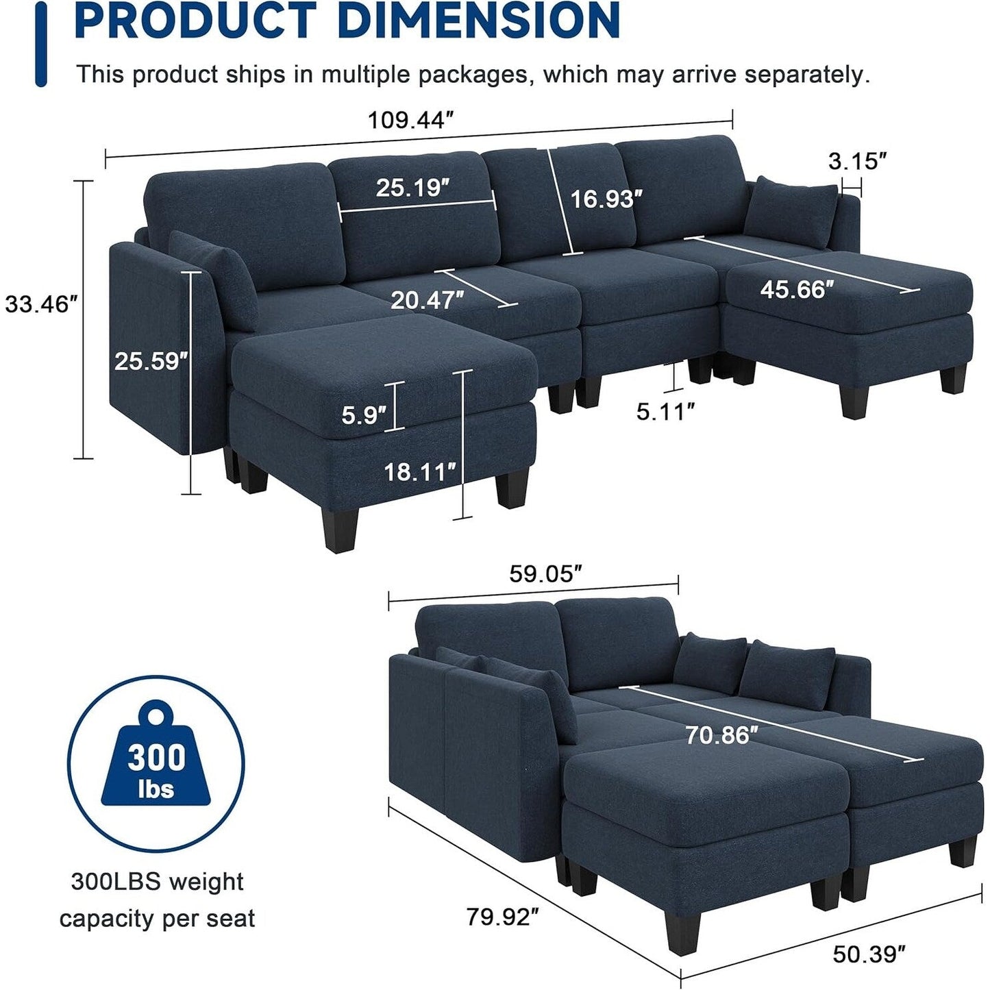 Divano componibile modulare a forma di U - Divano convertibile a 6 posti con memory foam ad alta densità, divano moderno e confortevole per il soggiorno