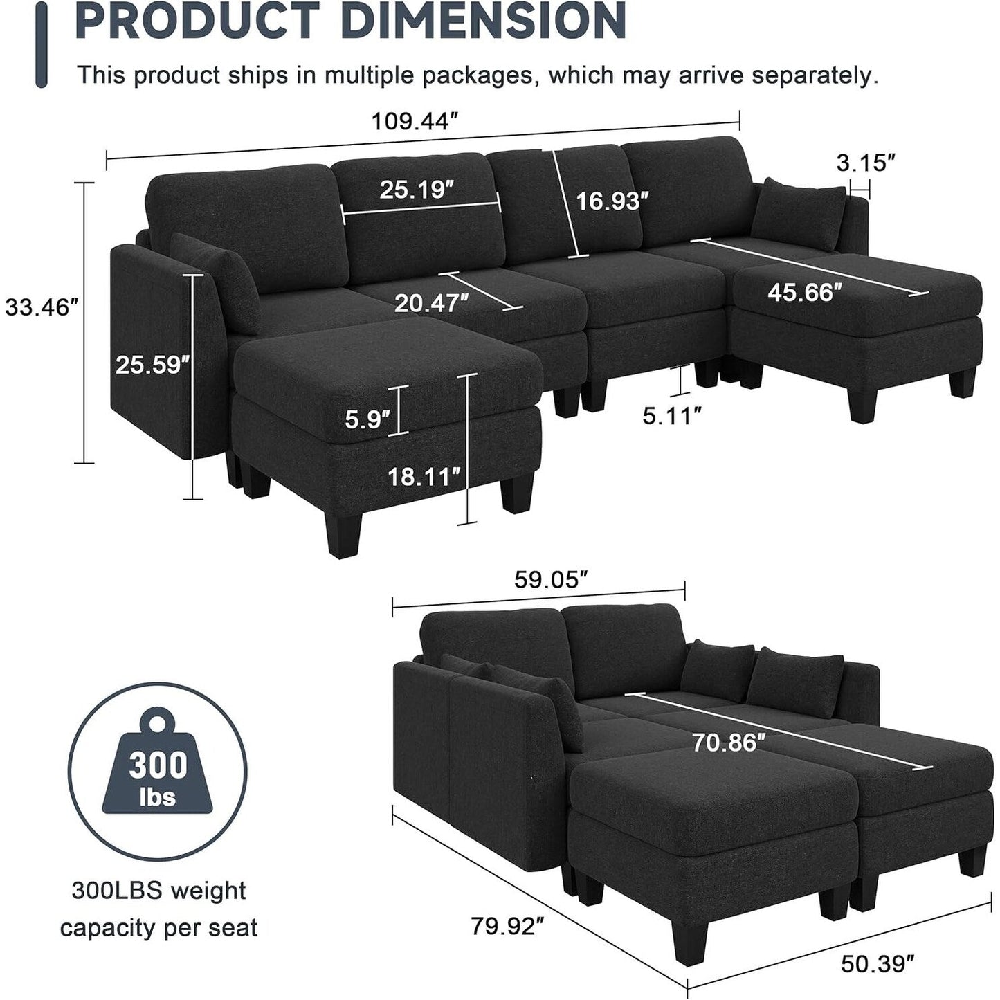 Divano componibile modulare a forma di U - Divano convertibile a 6 posti con memory foam ad alta densità, divano moderno e confortevole per il soggiorno