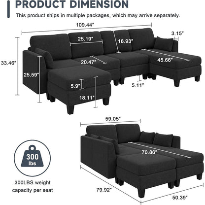 Divano componibile modulare a forma di U - Divano convertibile a 6 posti con memory foam ad alta densità, divano moderno e confortevole per il soggiorno