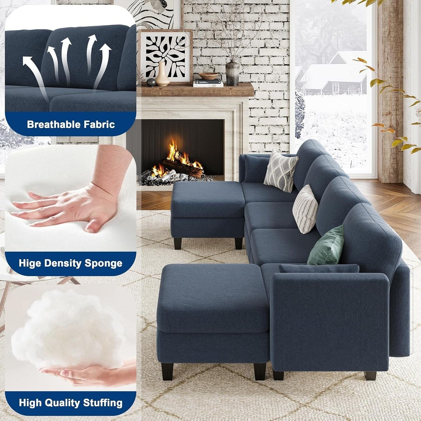 Divano componibile modulare a forma di U - Divano convertibile a 6 posti con memory foam ad alta densità, divano moderno e confortevole per il soggiorno