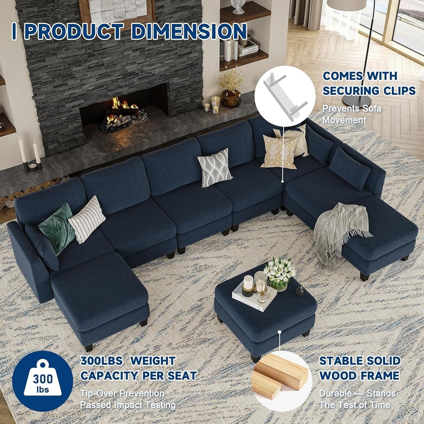 Divano componibile modulare a forma di U - Divano convertibile a 6 posti con memory foam ad alta densità, divano moderno e confortevole per il soggiorno