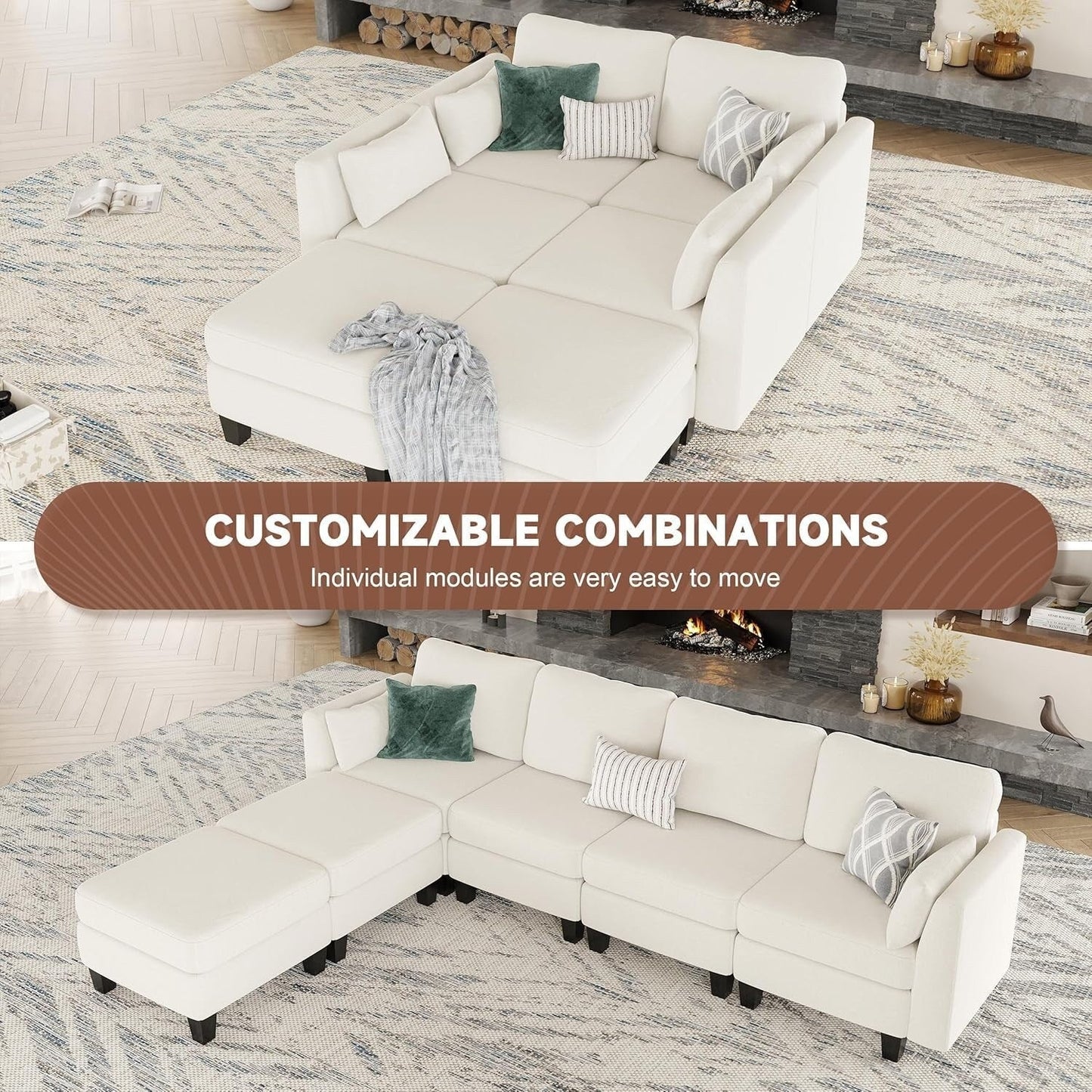 Divano componibile modulare a forma di U - Divano convertibile a 6 posti con memory foam ad alta densità, divano moderno e confortevole per il soggiorno