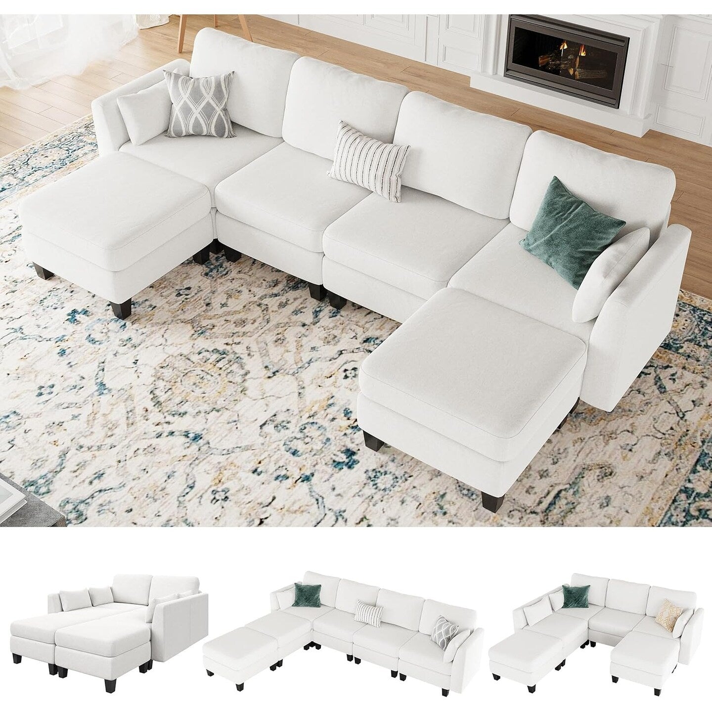 Divano componibile modulare a forma di U - Divano convertibile a 6 posti con memory foam ad alta densità, divano moderno e confortevole per il soggiorno