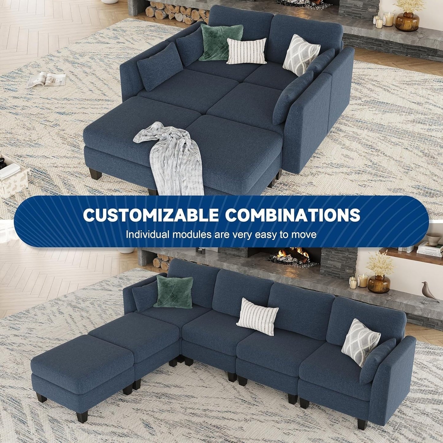 Divano componibile modulare a forma di U - Divano convertibile a 6 posti con memory foam ad alta densità, divano moderno e confortevole per il soggiorno