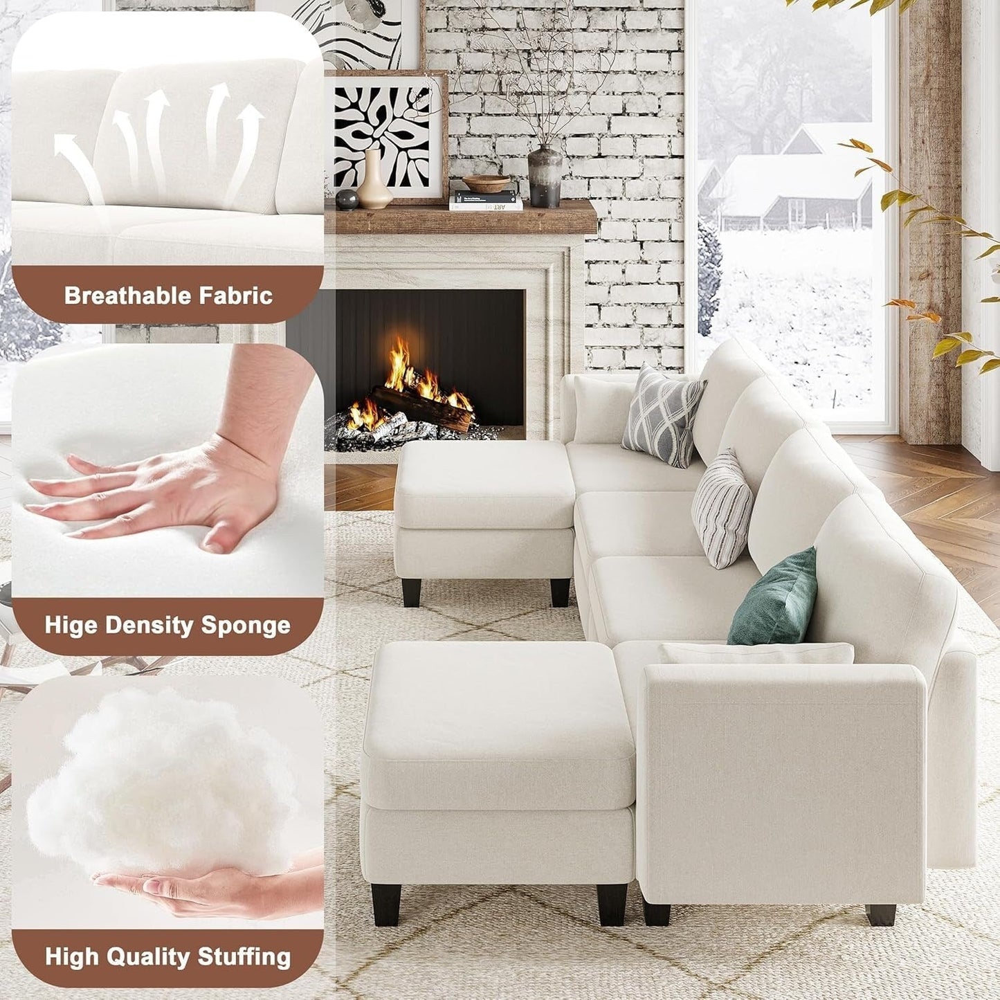 Divano componibile modulare a forma di U - Divano convertibile a 6 posti con memory foam ad alta densità, divano moderno e confortevole per il soggiorno