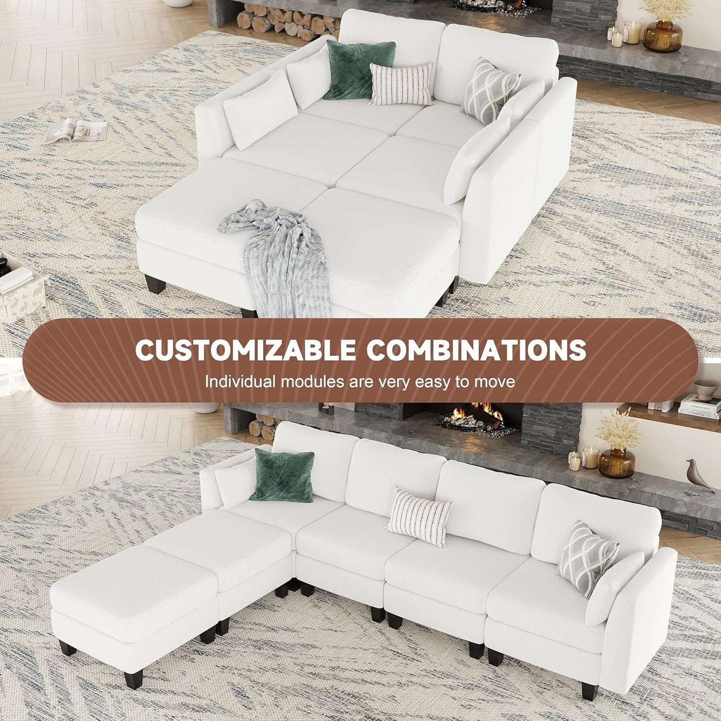 Divano componibile modulare a forma di U - Divano convertibile a 6 posti con memory foam ad alta densità, divano moderno e confortevole per il soggiorno