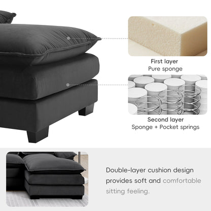 Divano componibile a U con cuscini in vita, divano simmetrico imbottito a 6 posti, divano letto con chaise longue