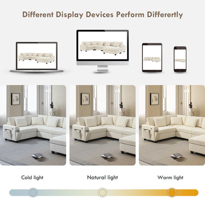 Divano componibile a U, set di divani in ciniglia con pouf, braccioli nascosti e portabicchieri, porte di ricarica USB