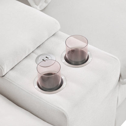 Divano a U con consolle, portabicchieri e porte USB, arredamento da interno simmetrico imbottito, set divano letto con chaise longue