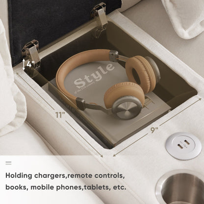 Divano a U con consolle, portabicchieri e porte USB, arredamento da interno simmetrico imbottito, set divano letto con chaise longue