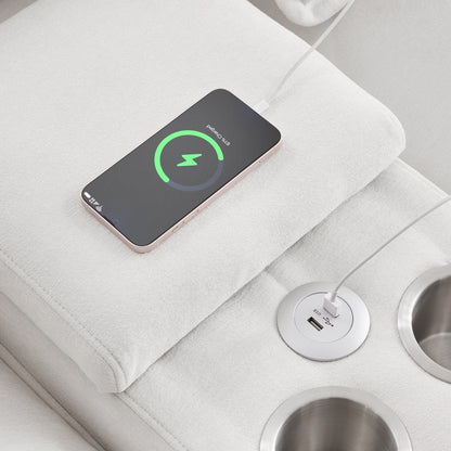 Divano a U con consolle, portabicchieri e porte USB, arredamento da interno simmetrico imbottito, set divano letto con chaise longue