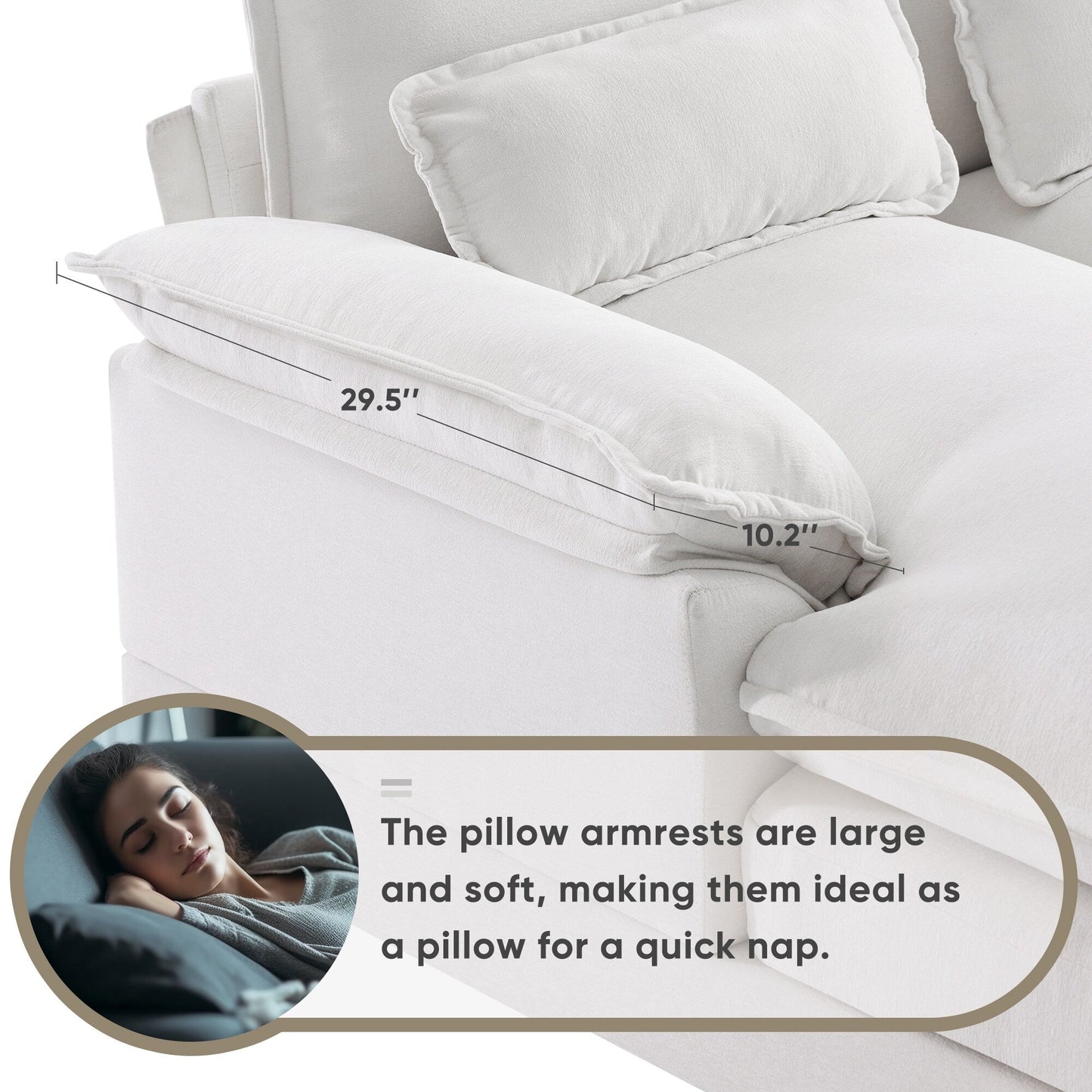 Divano a U con consolle, portabicchieri e porte USB, arredamento da interno simmetrico imbottito, set divano letto con chaise longue