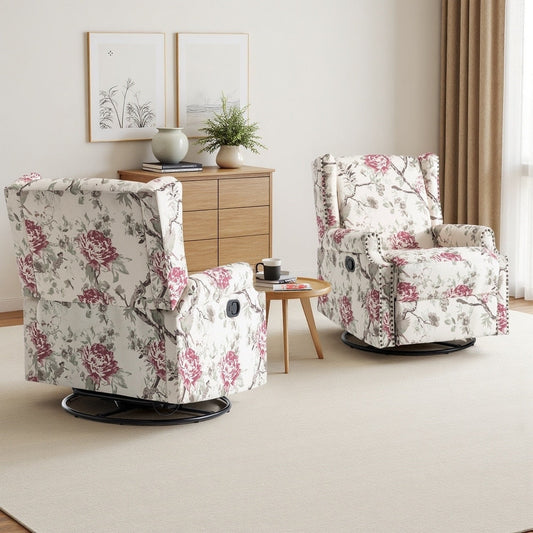 Poltrona reclinabile girevole con schienale reclinabile e stampa floreale Roderich Farmhouse UIXE 2 set