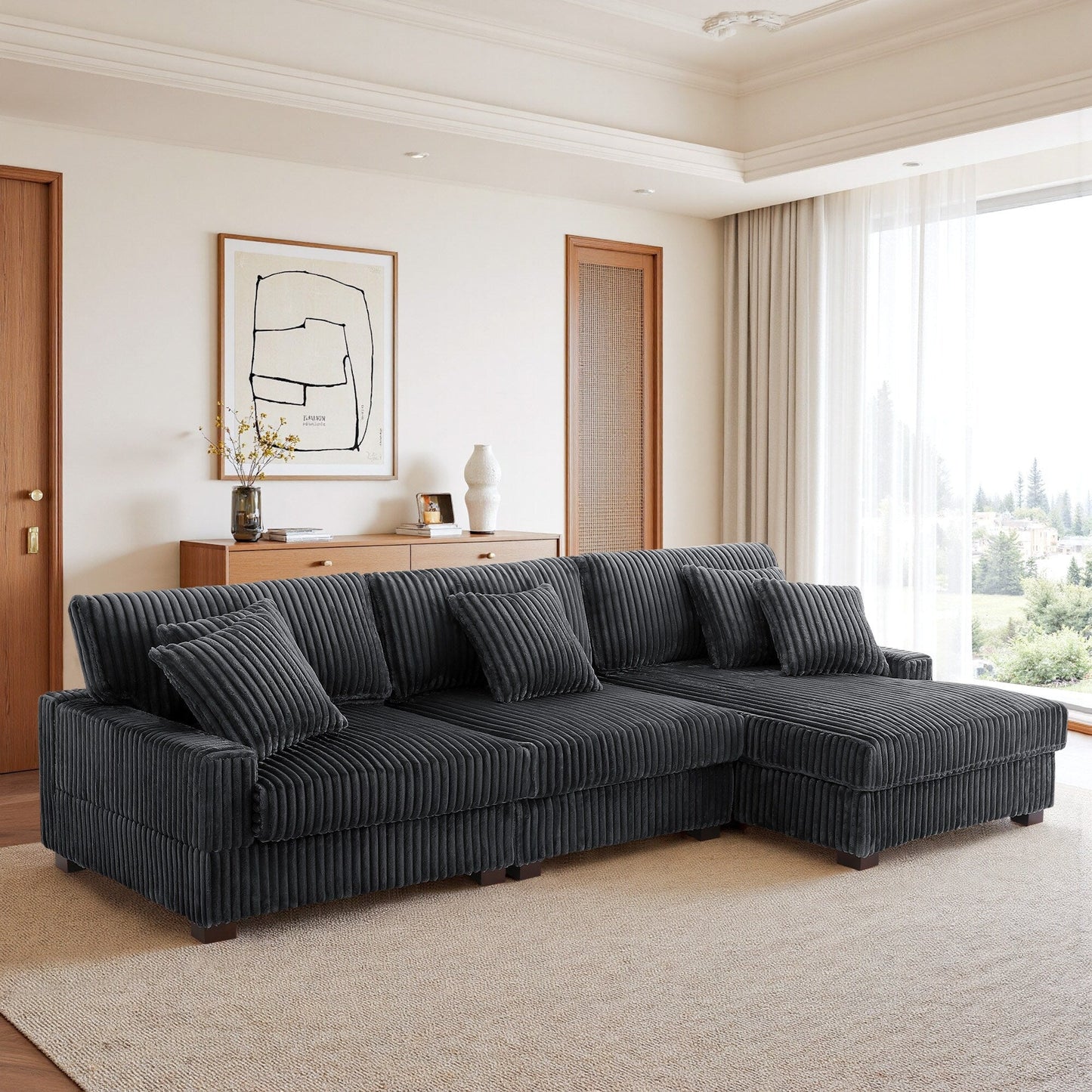 Divano modulare a L imbottito in velluto di peluche UIXE